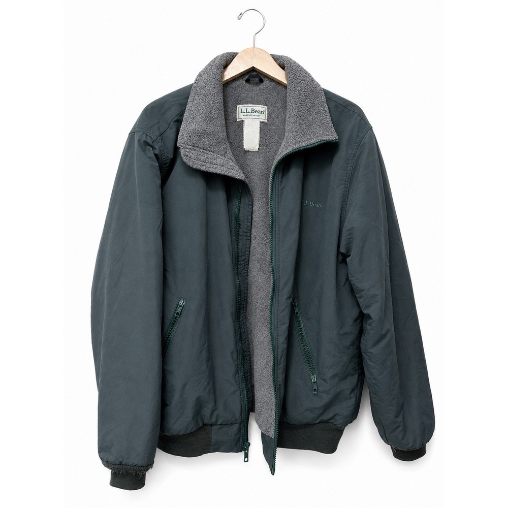 Vintage L.L.Bean Warm-Up Jacket Fleece Lined Full Zip Green Bomber Coat 25x28 - Picture 3 of 11